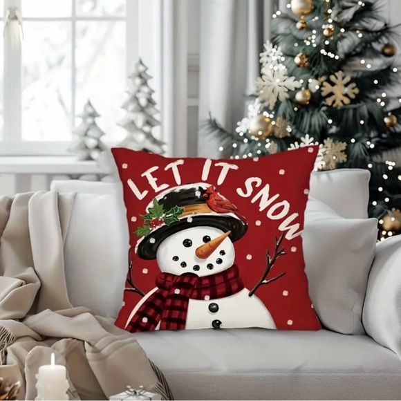 Festive Red Holiday Throw Pillow Cover Set of 4 NIP - Picture 4 of 9